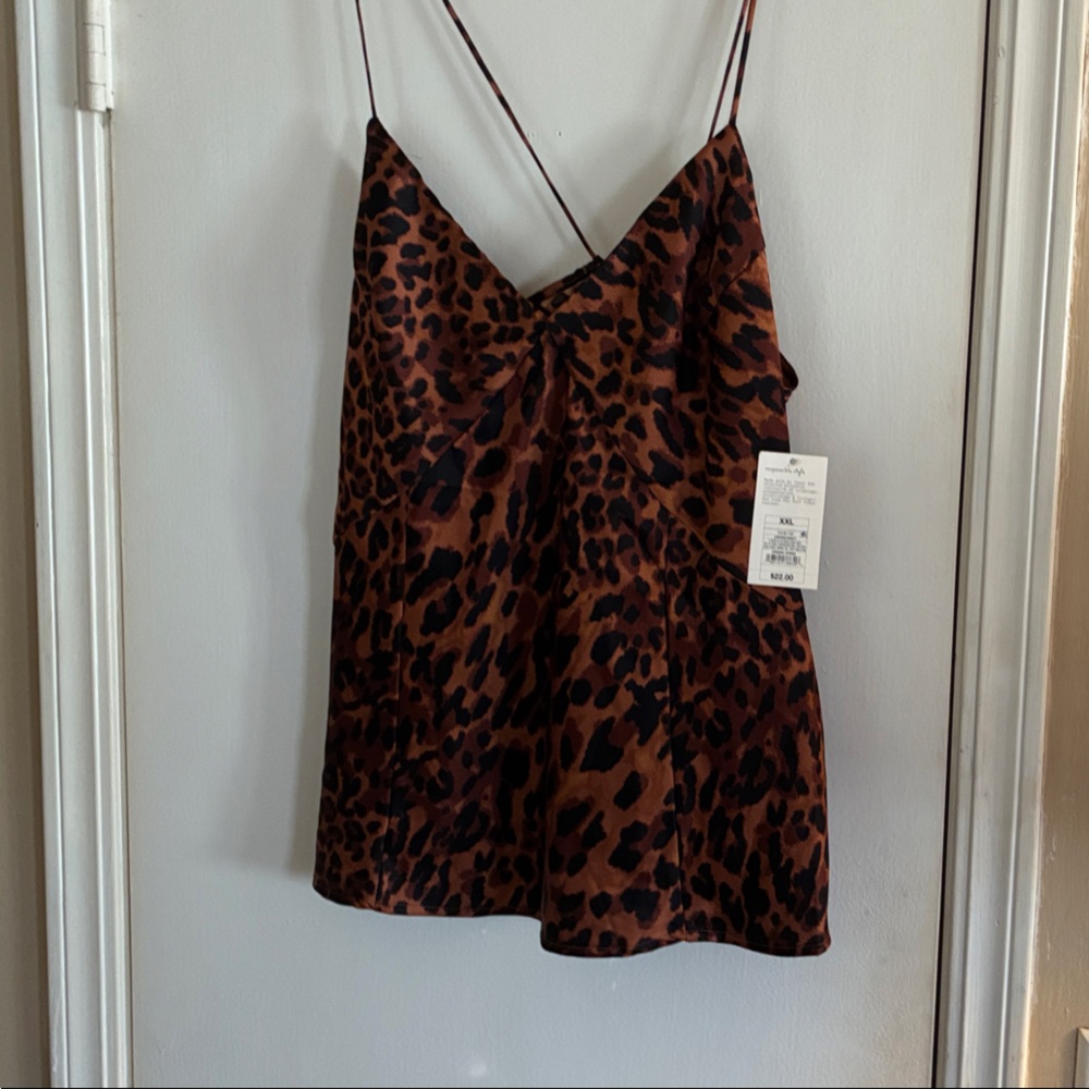 A New Day Brown and Black Leopard Print Satin Cami and maxi skirt Set